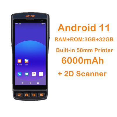 Wytrzymały PDA Android 11 Mobile Terminal Printer 2D z 8MP przednią kamerą i prywatną formą